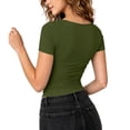 thumbnail image 6 of Xaqiouau Womens V Neck Tops Short Sleeve Ruched Slim Fitted Shirts Going Out Dressy Solid Blouses Summer Basic Tees, 6 of 8