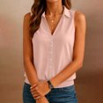 thumbnail image 5 of ClodeEU Women's Lapel Collar V Neck Sleeveless Button Down Blouse,Casual Loose Shirt With Stretch Hem Pink,Women's Plus XL, 5 of 7