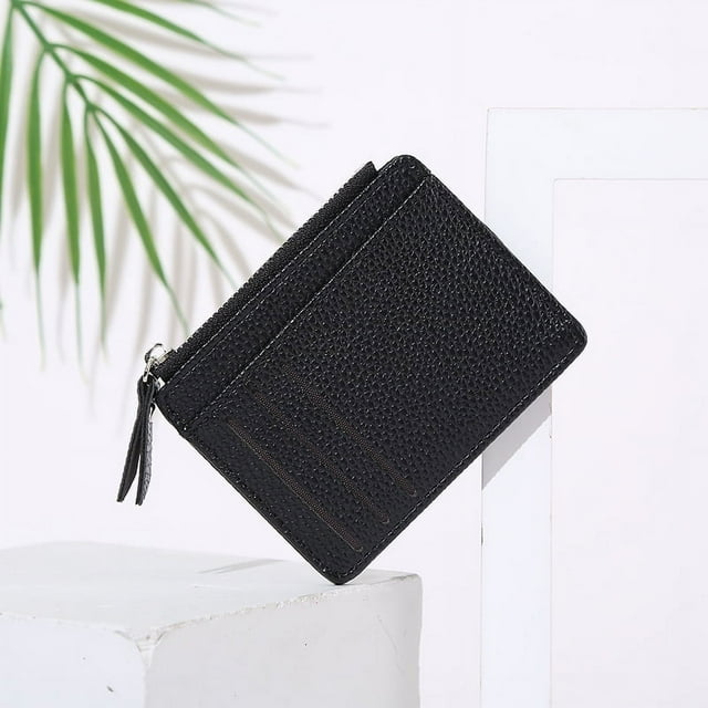 Bolso para mujer, tarjetero, monedero sencillo para mujer, pequeño, con cremallera, color liso, estampado de lichi, juego de tarjetas de presentación