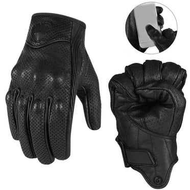 Leather Touch Screen Perforated Motorcycle Full Finger Gloves Motorbike Racing S