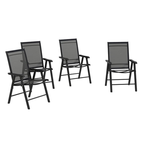 4-Pack Patio Folding Chairs, Stackable Sling Chairs for Outdoor Dining, Camping, Beach - Metal Frame, Black