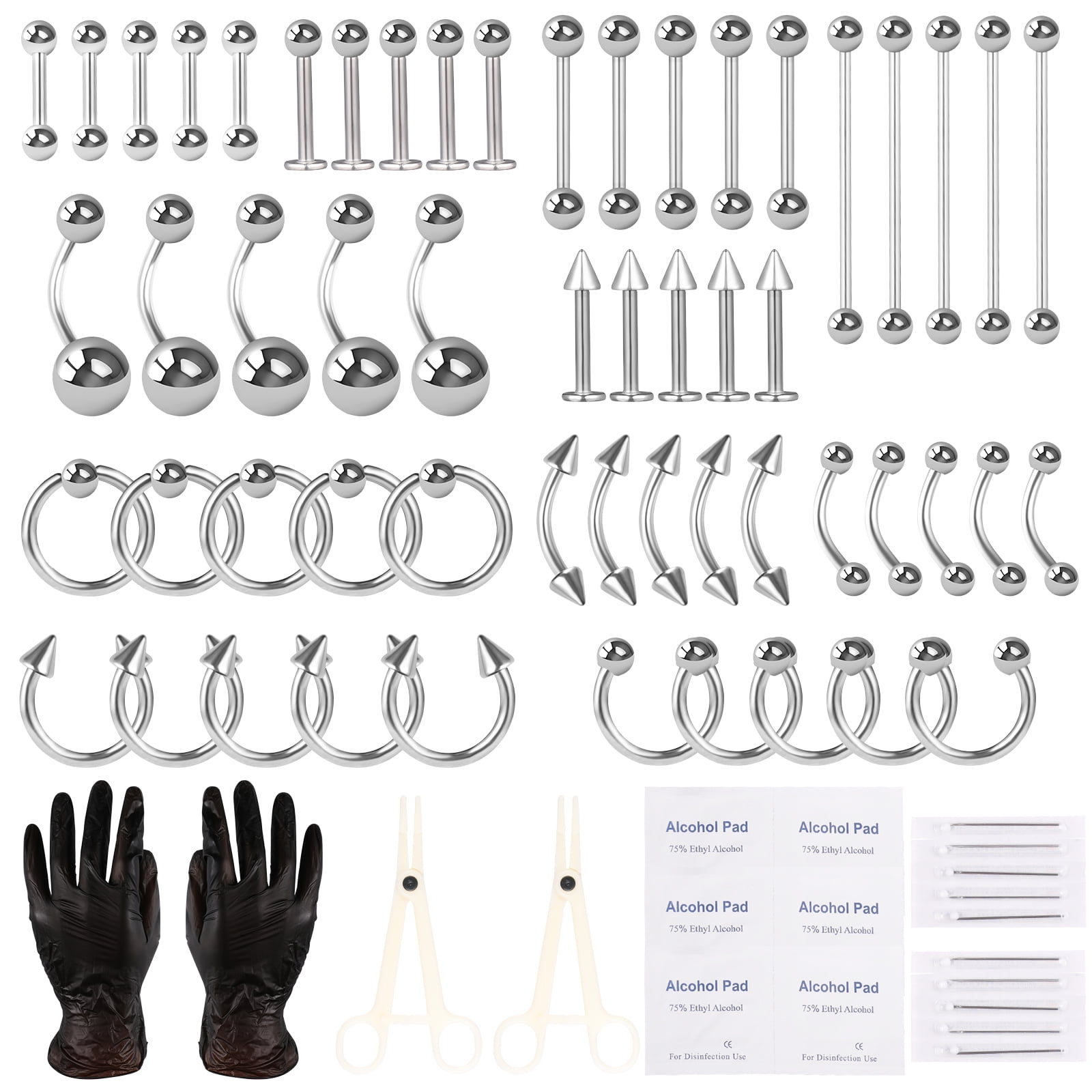 KKSQ Mixed Stainless Steel Body Piercing Jewelry Lip Nose Tongue Tragus