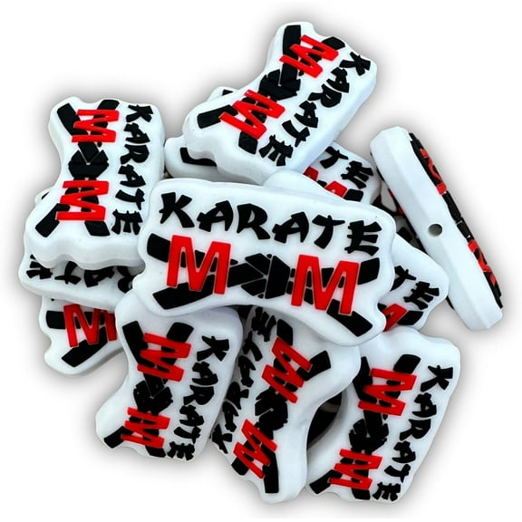 Karate Mom Silicone Focal Bead  12 Pack 1.5X.8 Bulk Wholesale for Freshie Hangers Beaded Pen Bubblegum Shapes for Keychain Making