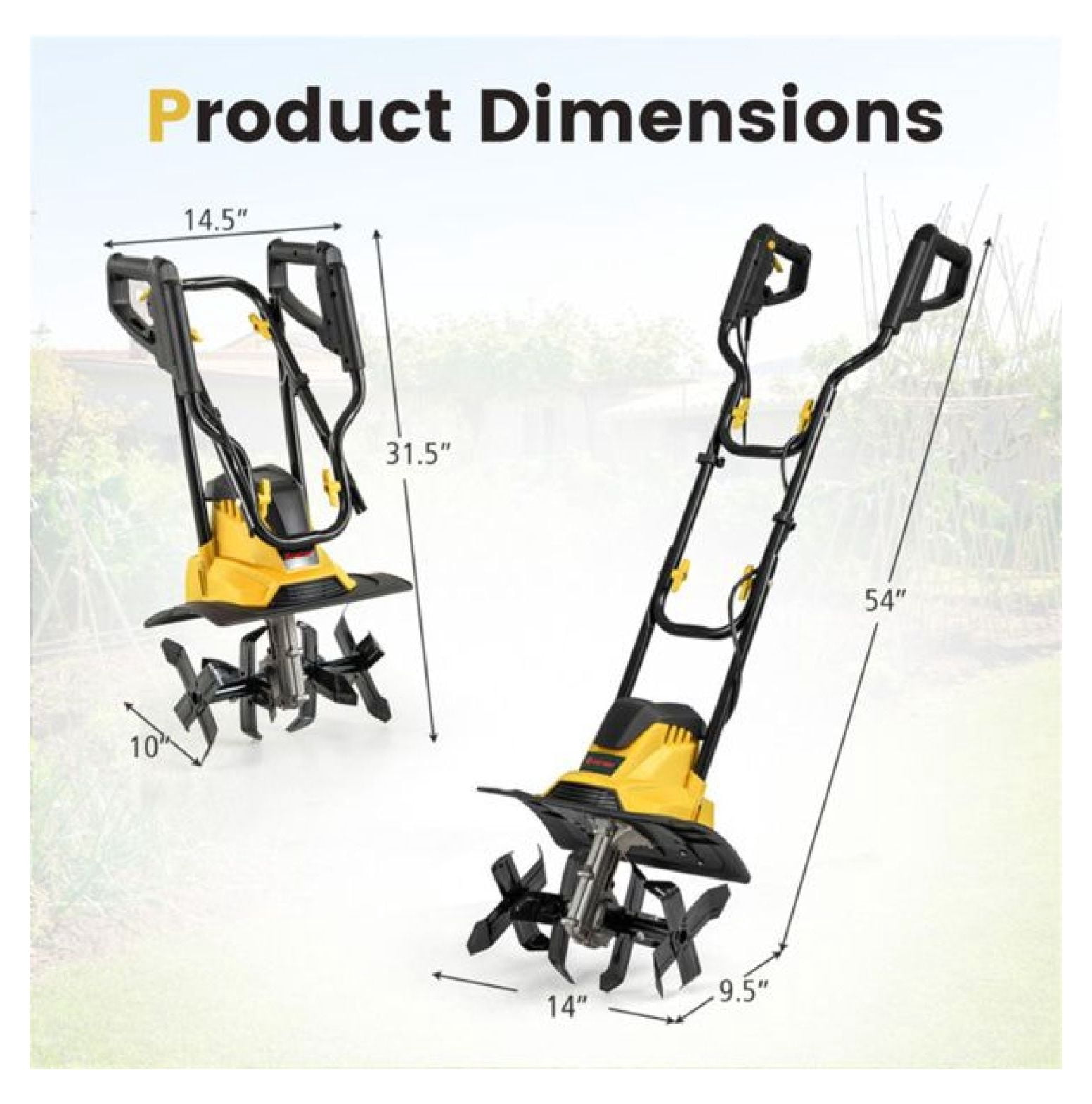 10 Amp Electric Tiller - 380 RPM Garden Cultivator, 14” Width, Foldable Handle