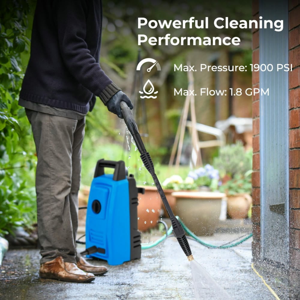 Topcobe 1900 PSI 1.8 GPM Electric Pressure Washer with 4 Quick Connect Nozzles, Practical Tools, High Quality-Blue