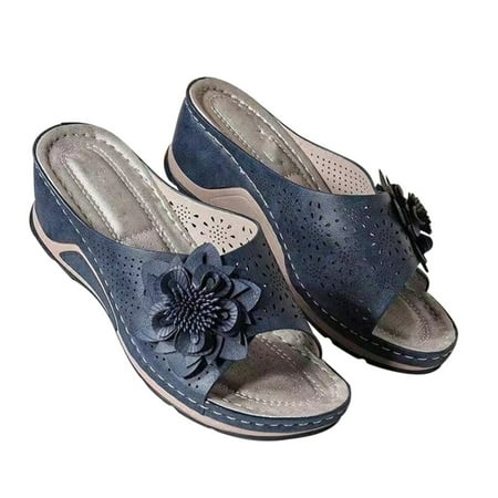 

Flower Wedges Flip For Women High Quality Summer Sandals for Beach Sandals Blue 40