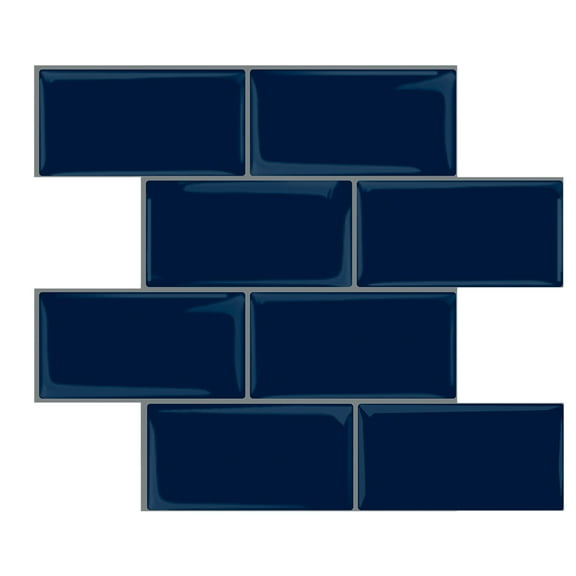 Clever Mosaics Thicker Upgrade Peel and Stick Backsplash Self-adhesive Navy Blue Subway Tile (set of 6)