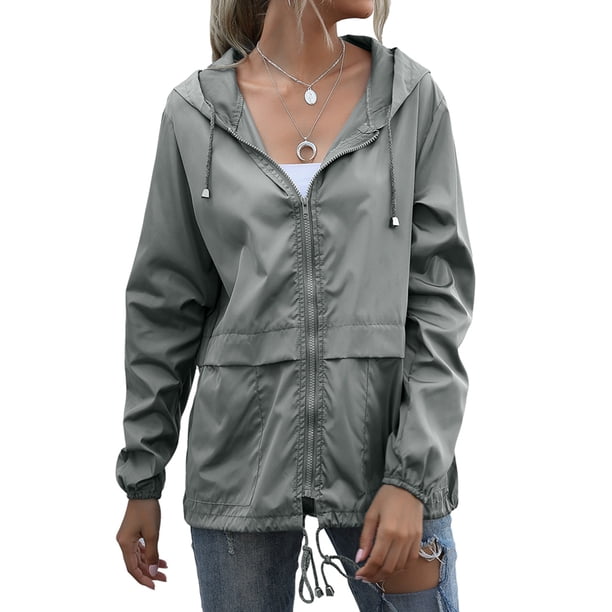 Impermeables para Mujer, Impermeables, Resistentes Al Viento, Ajustables, con Capucha y Bolsillos. Gris S