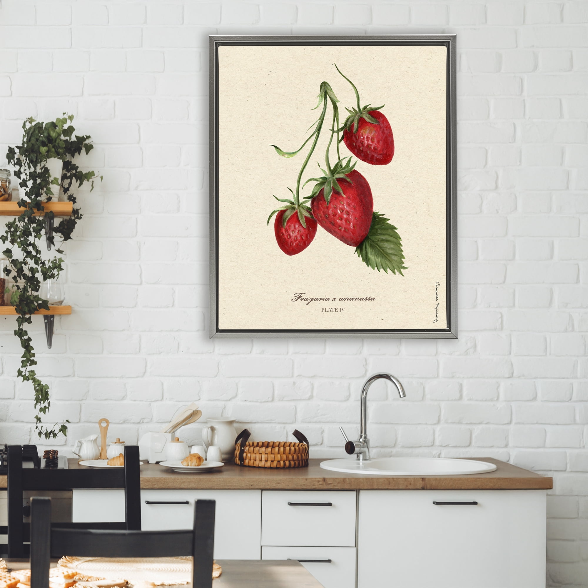 Stupell Industries Strawberry Fruit Portrait Gray Framed Floater Canvas Wall Art, design by Danielle Murray