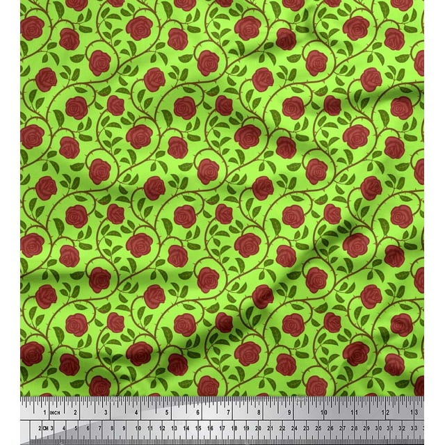 Soimoi Tissu Crêpe polyester Feuilles & Roses Tissu Floral Imprimés au Mètre 52 Pouces de Large