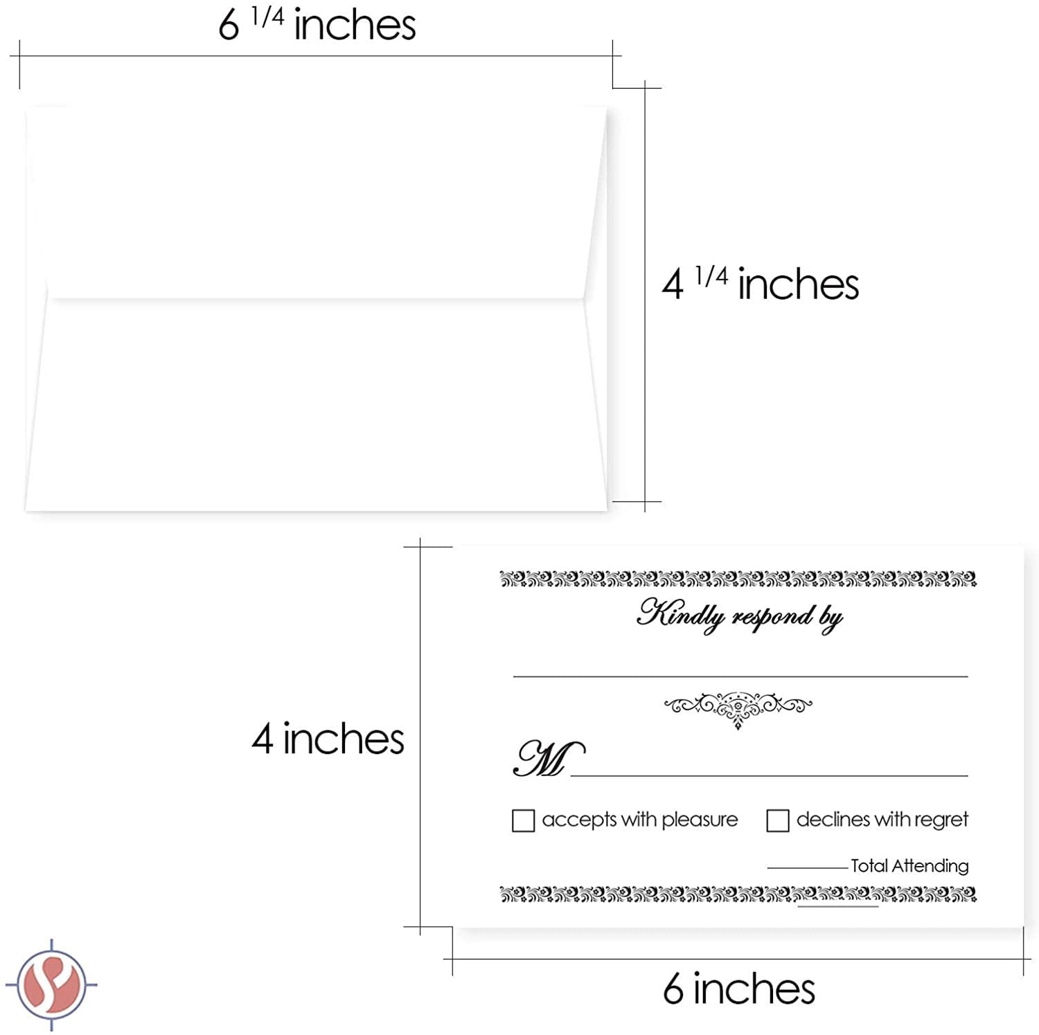 RSVP Wedding Return Cards - Blank Response Reply Card for Wedding, Rehearsal Dinner, Baby Shower, Bridal, Birthday, Engagement, Bachelorette Party - Card Size 4 x 6 and A6 Envelopes - 50 Per Pack