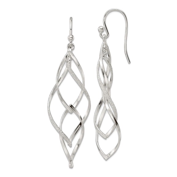 925 Sterling Silver Polished and Lasered Texture Twisted Dangle Hook Earrings 51.53x14.88mm Wide Dangle Earring for Wome