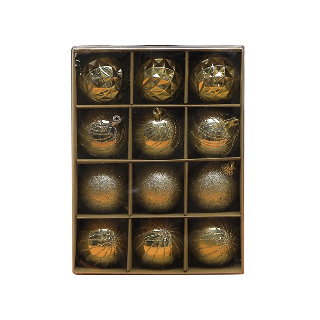 12 adornos navideños colgantes de 6 cm para colgar. Oro