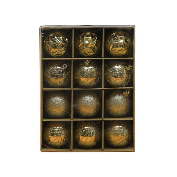 12 adornos navideños colgantes de 6 cm con forma de bola decorativa. Oro