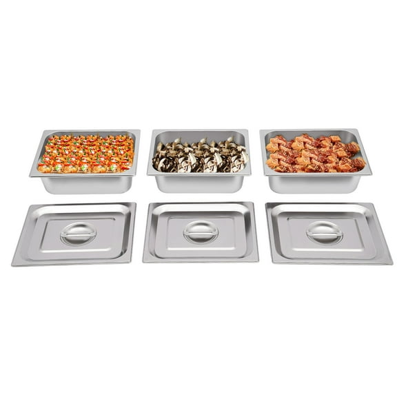 Miumaeov 3 Pack 4.23QT Table Plates 4'' Deep Stainless Steel Steam Food Serving Pans with Lids