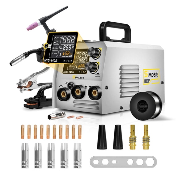 140A MIG Welder with WP-17V TIG Torch and 14AK MIG Torch Welding Accessories, 3 in 1 Flux Core MIG/Lift TIG/Stick Welder with 1LB Wire, Beginner Friendly Portable Welding Machine for DIY Projects