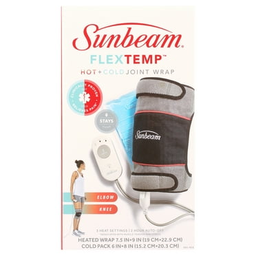 Sunbeam FlexTemp Joint Wrap for Pain Relief | Hot and Cold Therapy for Elbow or Knees | Heating Pad with 3 Heat Settings with 2 Hour Auto-Off