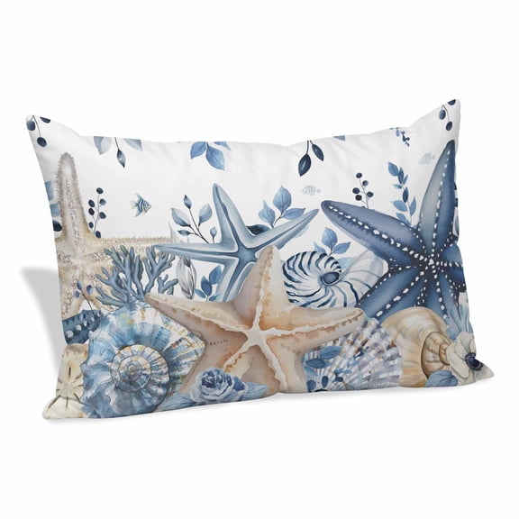 Blue Starfish Coastal Pillow Covers Queen, Eucalyptus Summer Nautical Shell Ocean Soft Brushed Microfiber Breathable Throw Pillow Covers, Pillowcase with Zipper for Couch Sofa Bedroom 20"x30"