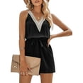 thumbnail image 5 of Liacowi Women Short Jumpsuit, Sleeveless V Neck Patchwork Summer Casual Playsuit with Belt, 5 of 9