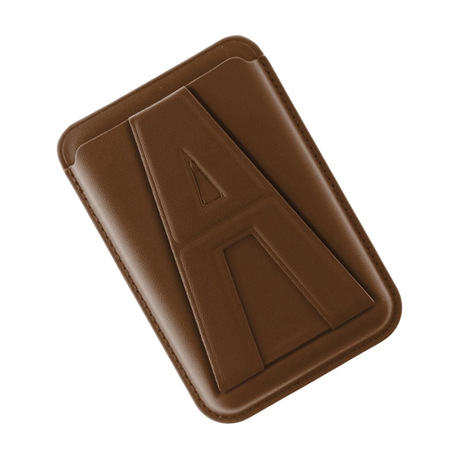 A Design Leather Card Holder Wallet with Foldable Stand - Brown
