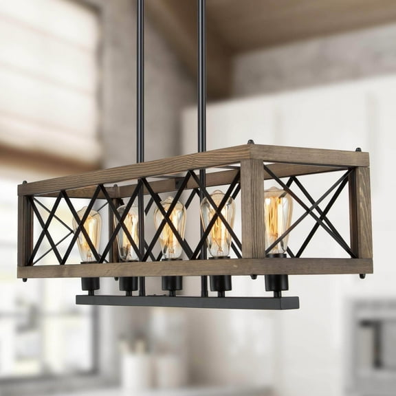 LNC 5-Light Wood Modern Farmhouse Chandelier for Kitchen Island or Dining Room