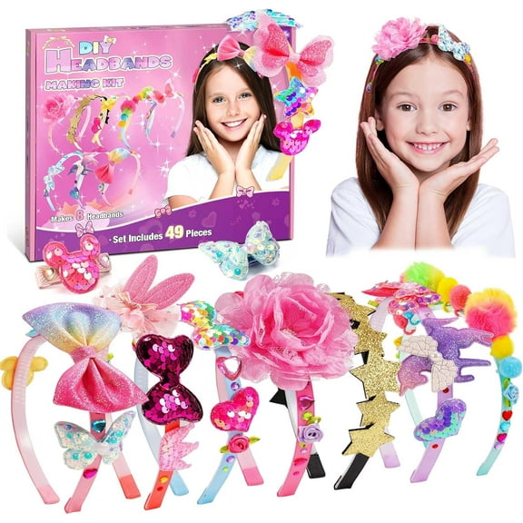 Hair Accessories for Girls-Arts and Crafts Gift for Ages 4-9 Year Old Girl,Headband Making Kit Gifts for 4 5 6 7 Year Old