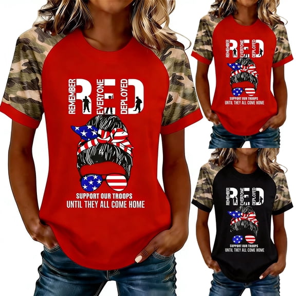 HCYSFG Womens RED Friday Camo Print top Crew Neck t shirt Casual Short Sleeve Summer Patriotic Fashion Pullover Trendy tee