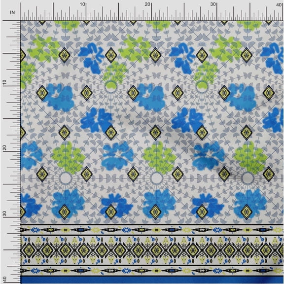 oneOone Cotton Flex Blue Fabric Geometric & Artistic Floral Panel Quilting Supplies Print Sewing Fabric By The Yard 40 Inch Wide