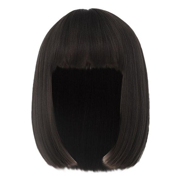 LHWEN Short Wave Head Wig Brown Bangs Straight Hair Wig Natural Fluffy Role Playing Female Short Hair Wave Head Beauty Salon Straight Hair Fun Lace Wavy Curls Braided Hair Synthetic Hair