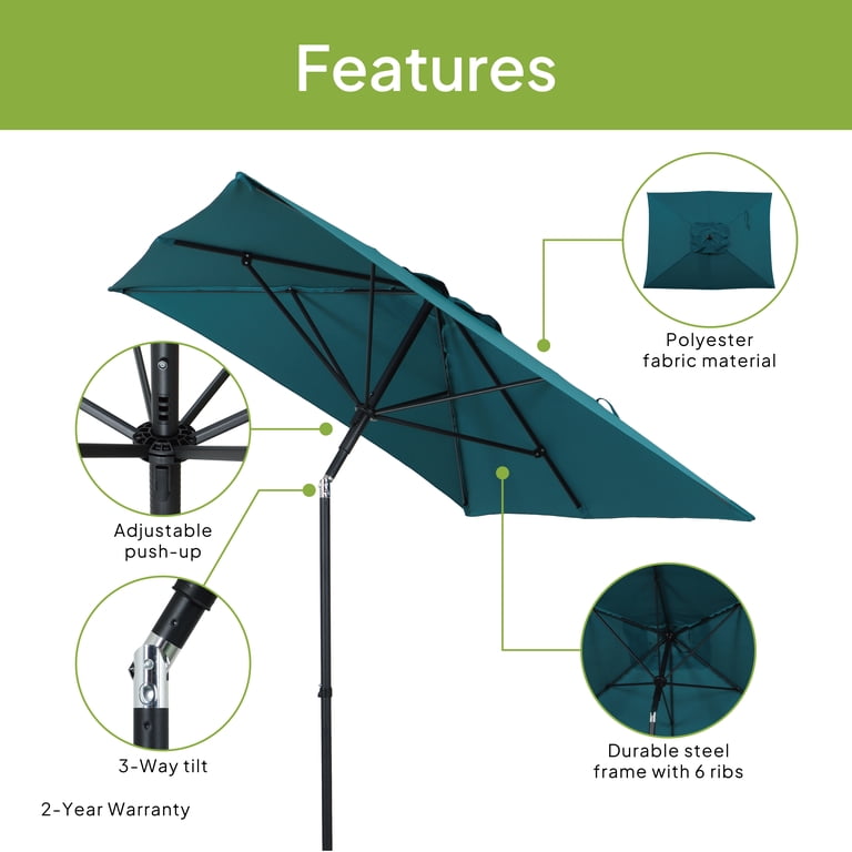 dark teal patio umbrella Mainstays Outdoor 6 x 7.5' Rectangle Teal Market Patio Umbrella, Push-Up, 3-Angle Tilt