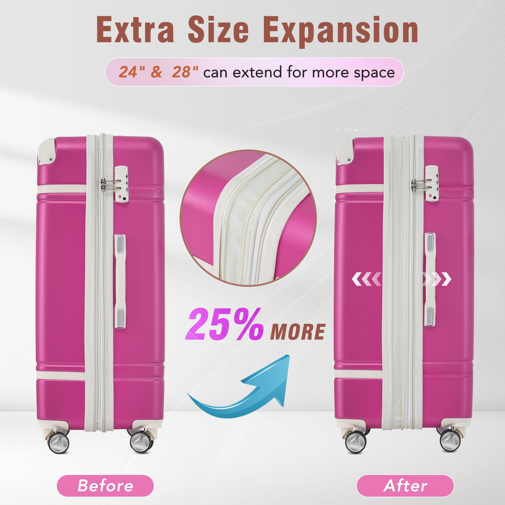 MAYEERTY 4-Piece Retro Hardshell Luggage Set with TSA Lock for Travel, 20"+24"+28"Lightweight Suitcases & Cosmetic Case