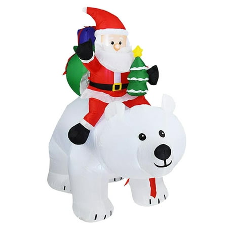 6.5 Feet Christmas Inflatable Santa Claus rides a Polar Bear to give a gift  Outdoor Yard Decoration Holiday Home Decorations LED Lights Outdoors