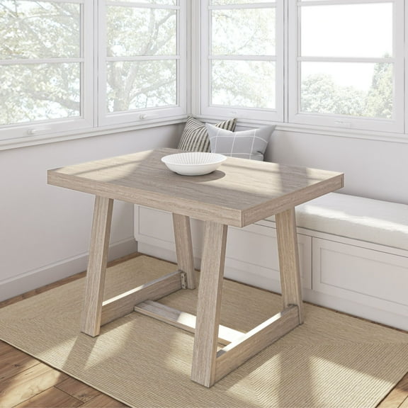 Plank Beam 48" Dining Table for 4, Classic Farmhouse Solid Wood Kitchen Table, White