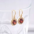 thumbnail image 2 of Oval Cut Lab-Created Red Garnet Vintage Drop Earrings, 14K Yellow Gold Plated Women's Wedding Earrings, Gift for Her, 2 of 2