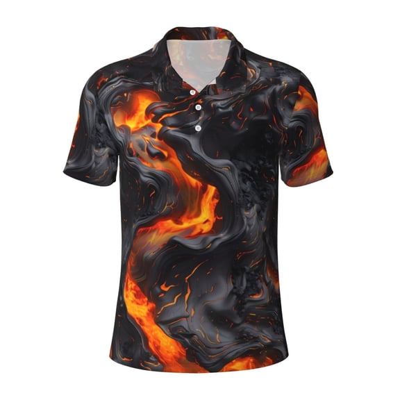 Kuqiui Mens Golf Polo Shirt Dry Fit Performance Sport Short Sleeve Golf Polo Shirts for Men-Molten Lava Abstract Flow