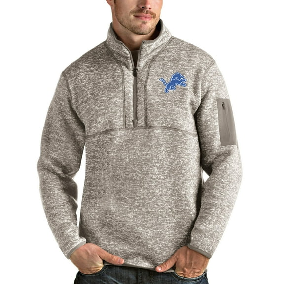 Men's Antigua Oatmeal Detroit Lions Fortune Quarter-Zip Pullover Jacket