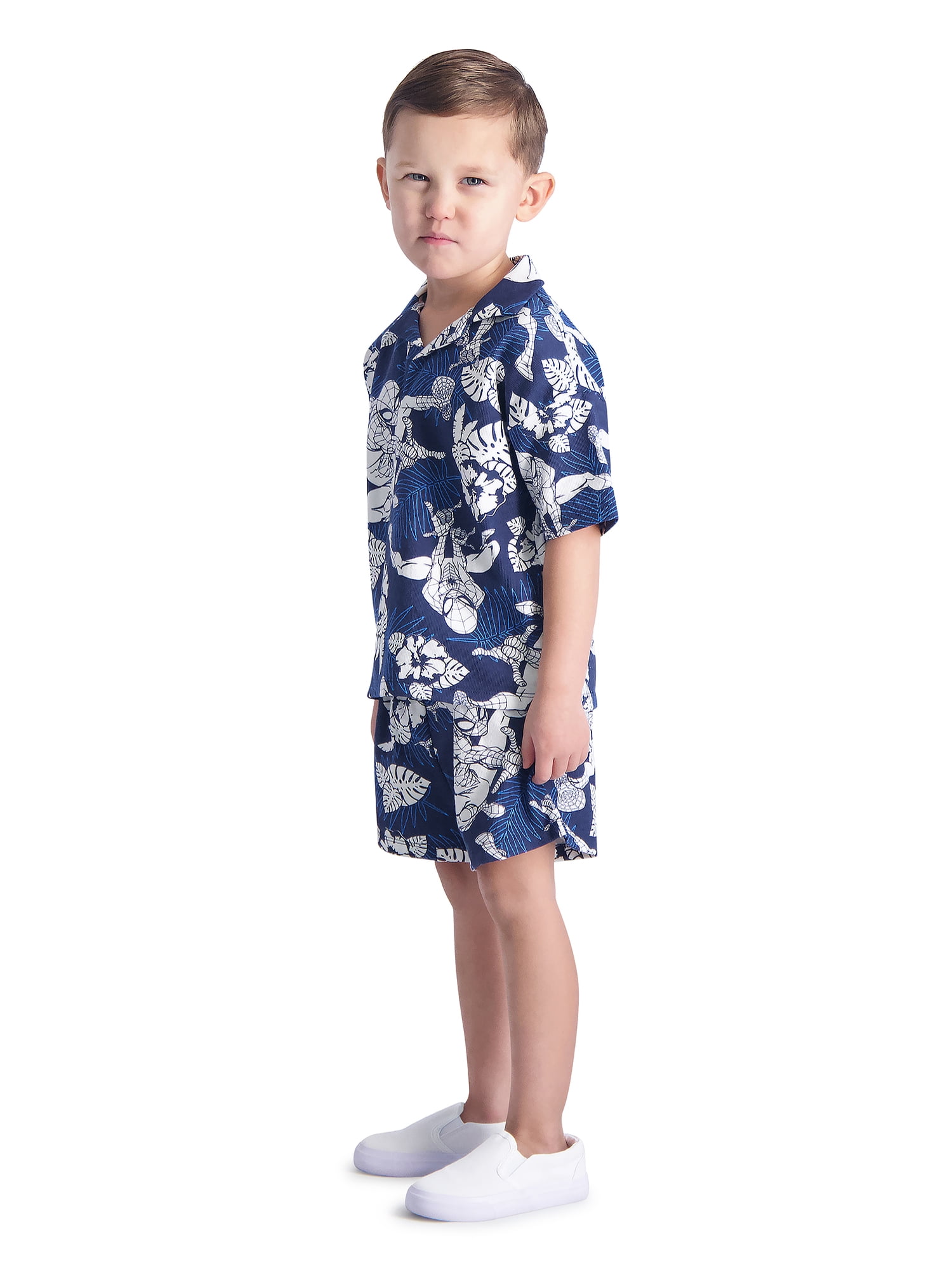 Marvel Spiderman Toddler Boys’ Resort Shirt and Shorts Set, 2-Piece, Sizes 12M-5T