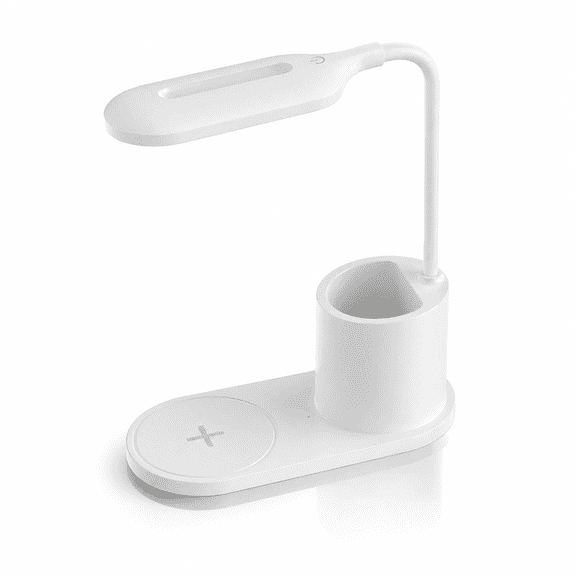 Organizer LED Desk Lamp with Wireless Charging,White | Natural Daylight LEDs | 3 Color Temperature Modes | Built-In Storage Area | Adjustable Flexible Neck