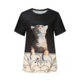 thumbnail image 5 of Camiseta informal para mujer con estampado de gato y cuello redondo, blusa de manga corta, Tops Fridja  bn4667, 5 of 5