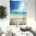 thumbnail image 3 of Landscape Tapestry, Tropical Beach from Wooden Pier with Sky Landscape Summer View Image, Wall Hanging for Bedroom Living Room Dorm Decor, 40W X 60L Inches, Cream Turquoise White, by Ambesonne, 3 of 5