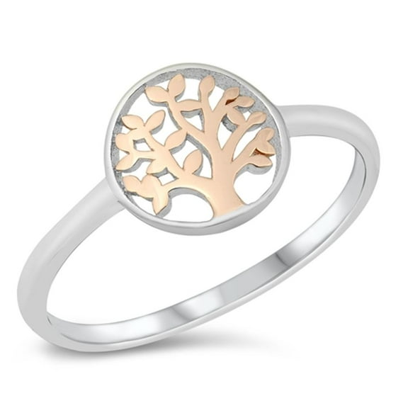 Two Tone Tree of Life Happiness Ring .925 Sterling Silver Band Jewelry Female Male Unisex Size 9