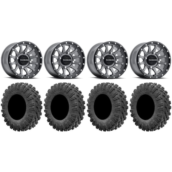 Raceline Trophy 14" Grey Wheels 32" MotoRavage Tires Kawasaki Mule Pro FXT