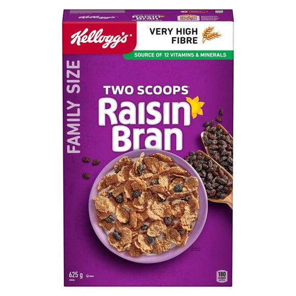 Kellogg's Two Scoops Raisin Bran Cereal Family Size 625g, 625g