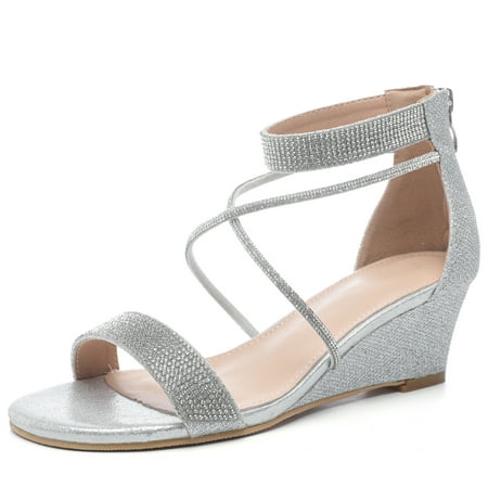 kkdom Women s Sandals Heels Ankle Strap Open Toe Dress Shoes Wedding Party Silver Size 6