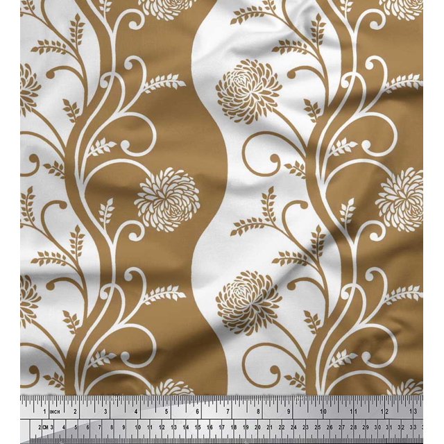 Soimoi Silk Fabric Leaves & Dahlia Floral Fabric Prints By Yard 42 Inch Wide