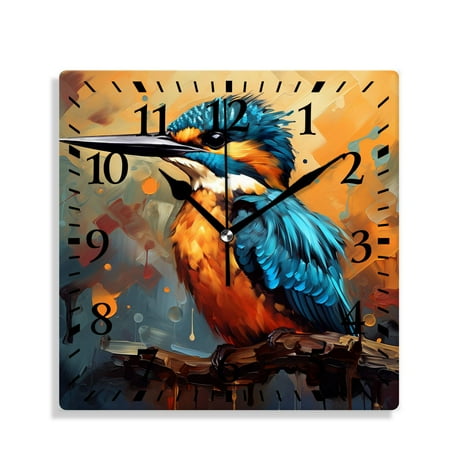 12 Inch Wall Clock Battery Operated Silent Clock Decorative for Office, Kitchen, Outdoor, Living Room，Bird on Tree Branch Green forest Woodland Elegant