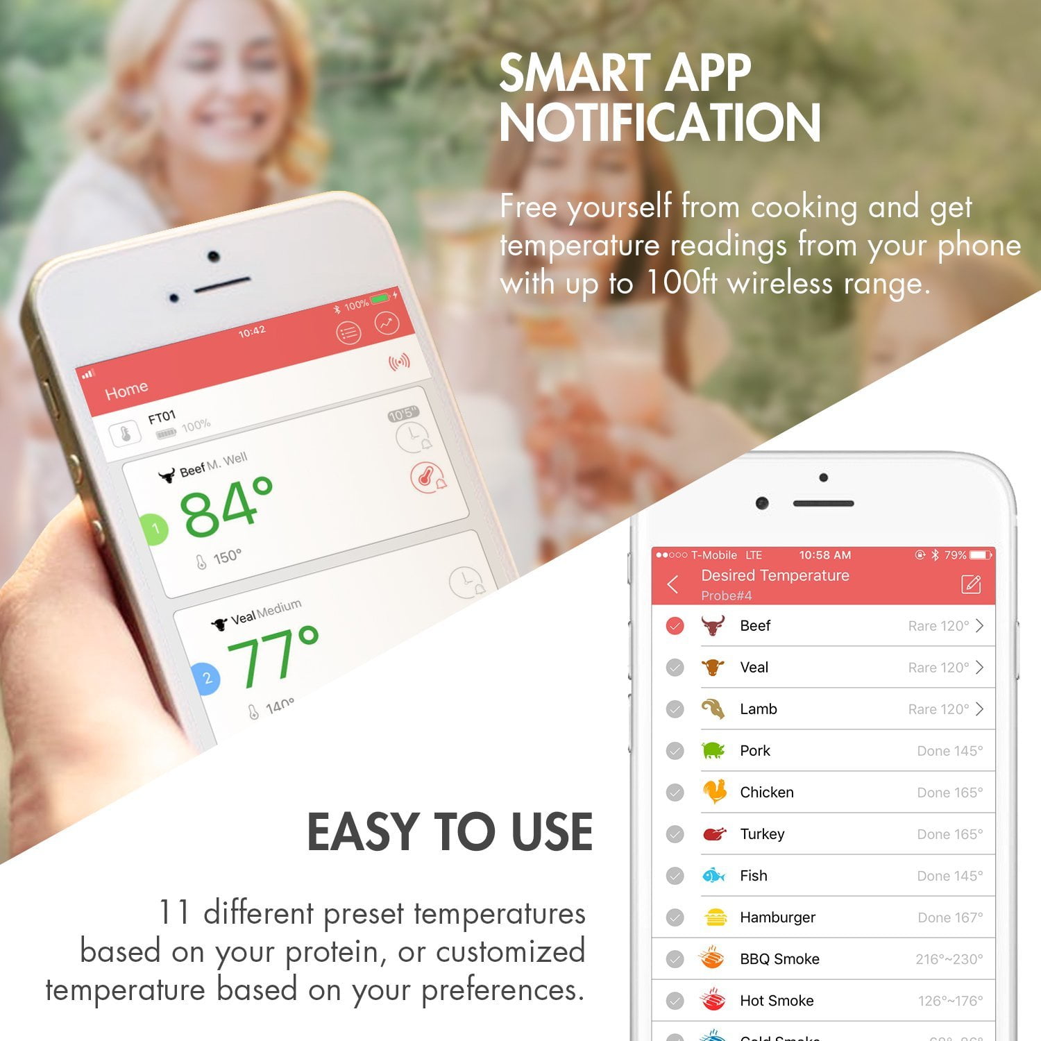 Tenergy Solis Digital Meat Thermometer, APP Controlled Wireless Bluetooth Smart BBQ Thermometer with 2 Stainless Steel Probes and Large LCD Display, Cooking Thermometer for Grill and Smoker