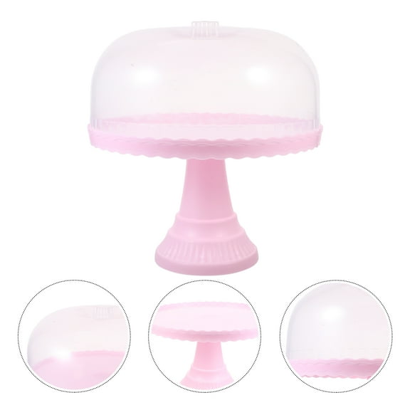 Minkissy Pink PP Cake Stand with Clear Dome Cover for Birthday Party Desserts and Special Occasion Treats