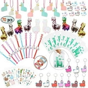Llama Party Favors Supplies - Llama Bracelet Ring Necklace Keychains Hair Clips Puffy Sticker Gift Bag Alpaca Toys Gift for Kids Birthday School Prizes Rewards(60 pcs)