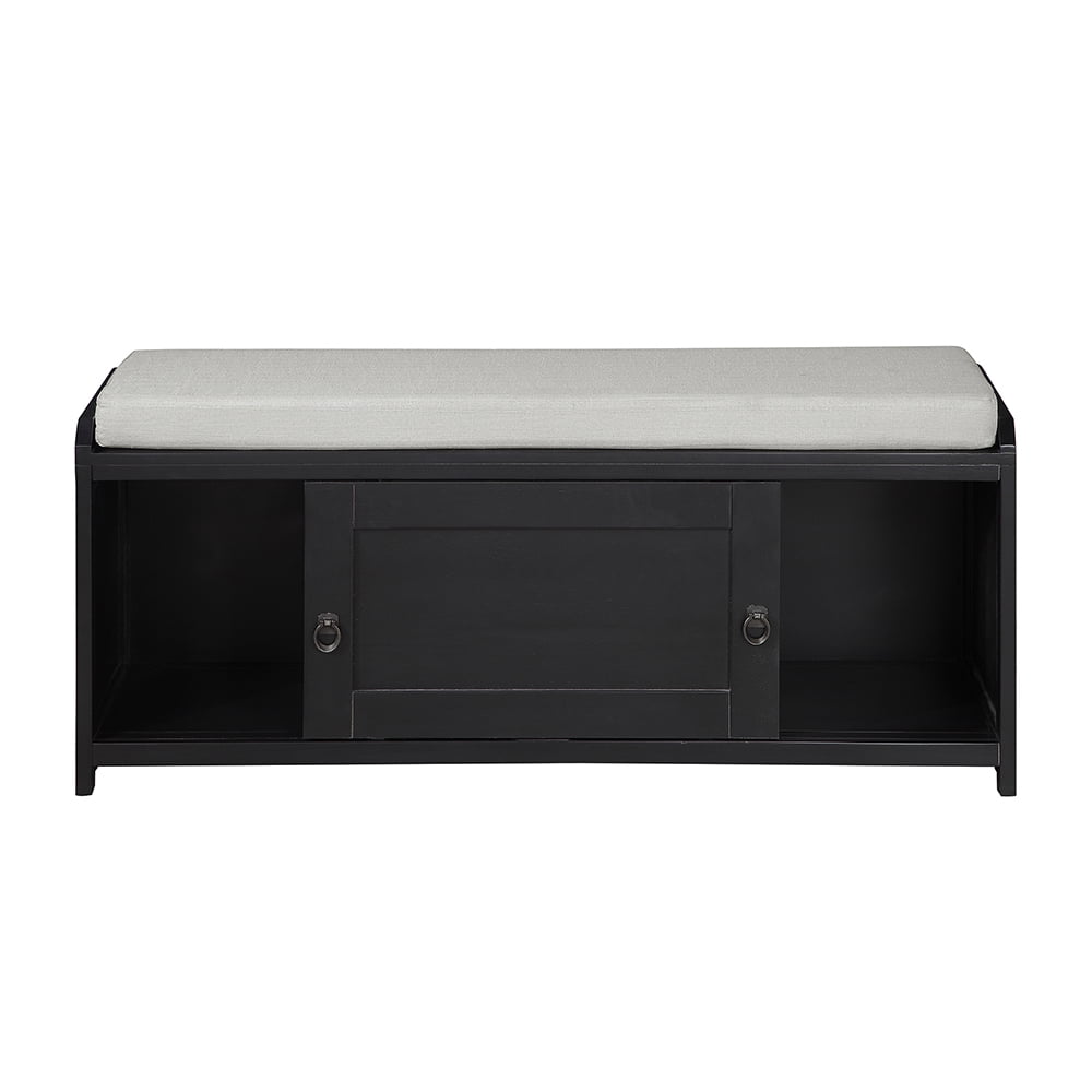 Lowestbest Wooden Storage Bench, Shoe Bench with Storage and 2 Cabinets and Sit Cushion for Entryway Bedroom, Black Lowestbest Wooden Storage Bench, Shoe Bench with Storage and 2 Cabinets and Sit Cushion for Entryway Bedroom, Black